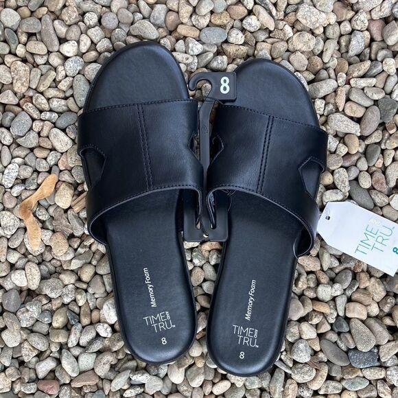 WOMEN’S Black Core H Band Memory Foam Sandals Shoes Size 8 - Picture 1 of 6